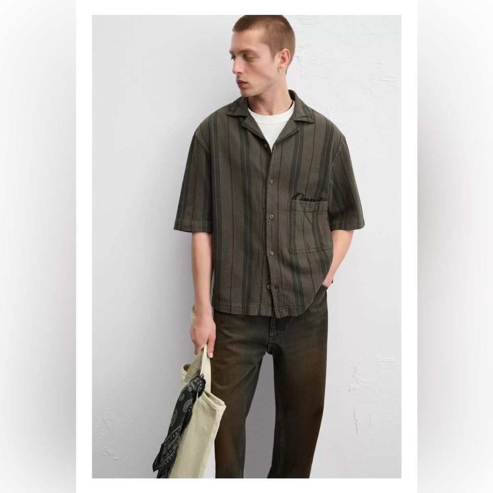 Zara Men's SS Striped Embroidered Shirt